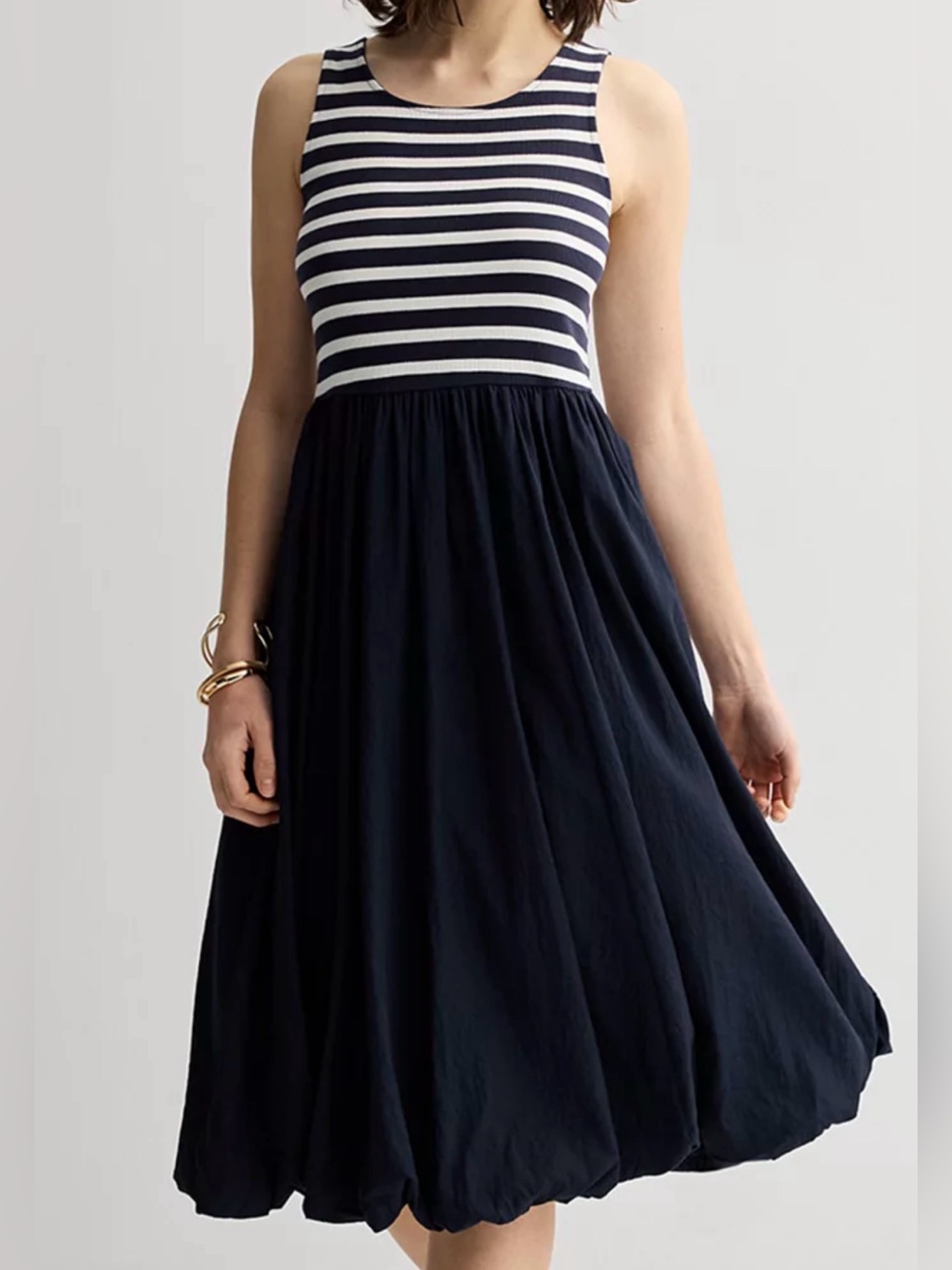 Nine West Navy White Sleeveless Bubble Hem Midi Dress Womens 3x
